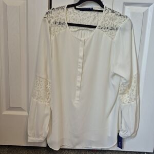 Apt. 9 White Long Sleeve Blouse with Puff Sleeves